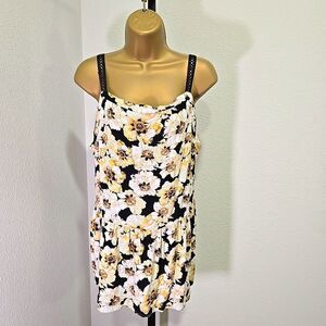 Maurices Tank Camisole Womens Sz 2X Black Yellow Cream Cottage Fairy Boho Floral